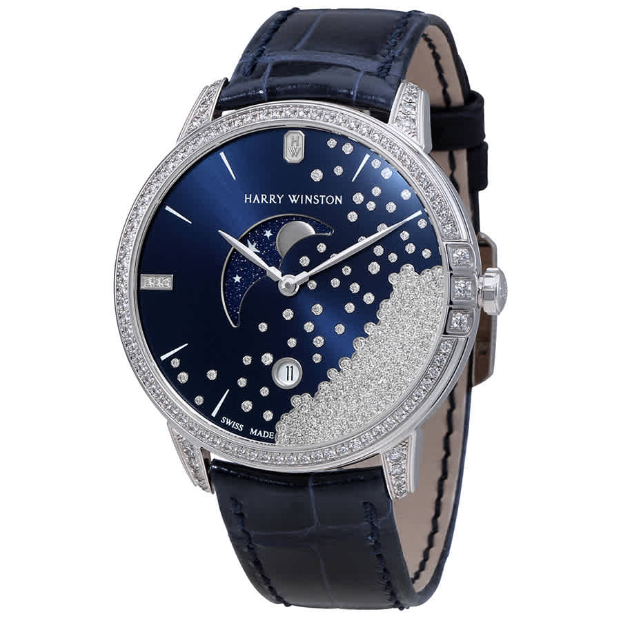 Harry Winston Midnight Diamond Drops Blue Dial 18K White Gold Watch MIDQMP39WW004