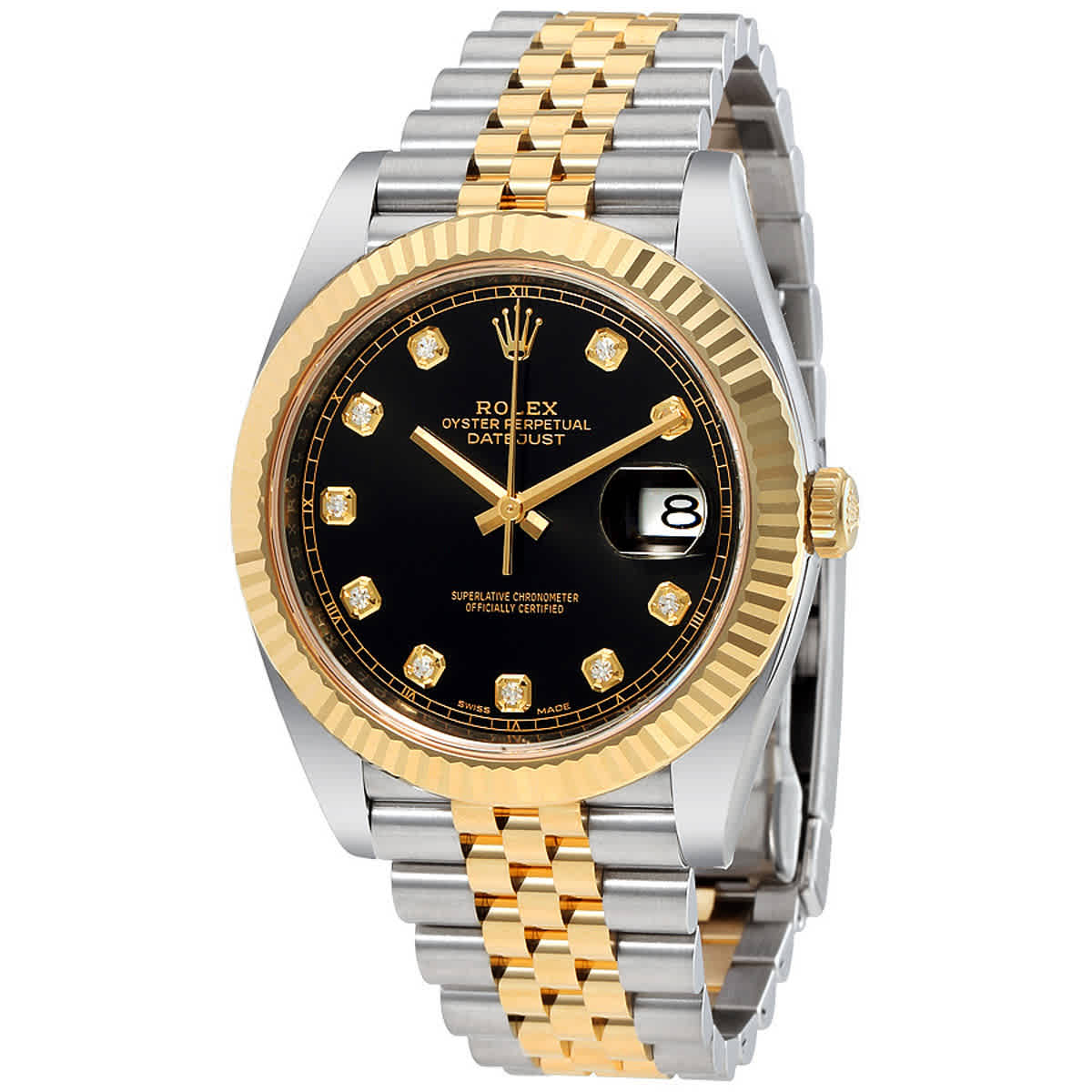 rolex datejust 41 black diamond dial stee and 18k yellow gold jubilee mens watch 12633bkdj