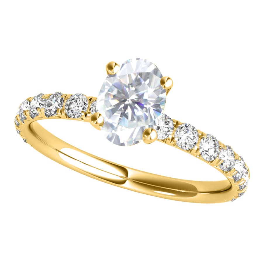 Maulijewels 1.55 Carat Oval Shape Moissanite Natural Diamond Engagement Rings For Women In 10K Solid Yellow Gold Ring Size 8