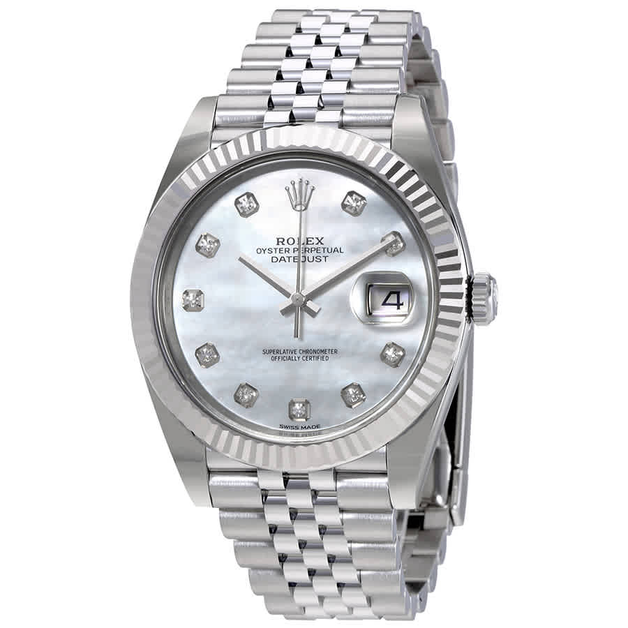 Rolex Oyster Perpetual Datejust White Mother Of Pearl Diamond Dial Mens Watch 126334MDJ