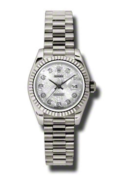 Rolex Lady-Datejust 26 Silver Dial 18K White Gold President Automatic Ladies Watch 179179SJDP 24885$