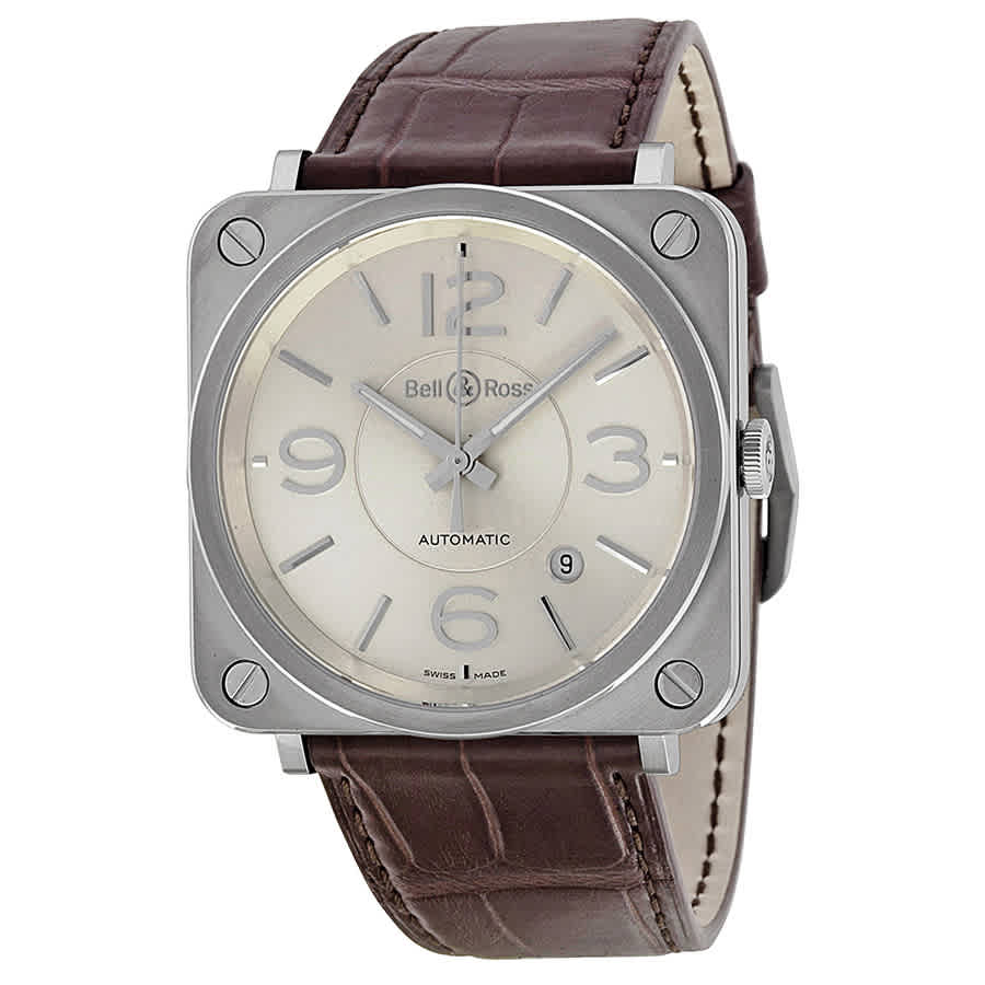 Bell and Ross Officer Silver Dial Brown Alligator Leather Mens Watch BRS-OFF-SIL 3415$