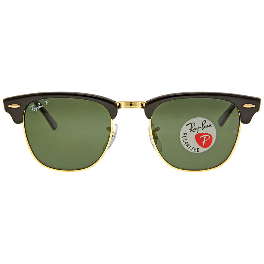 Ray-Ban Unisex Sunglass Clubmaster Classic -  Frame color: Black & Gold, Lens color: G-15 Green Polarized
