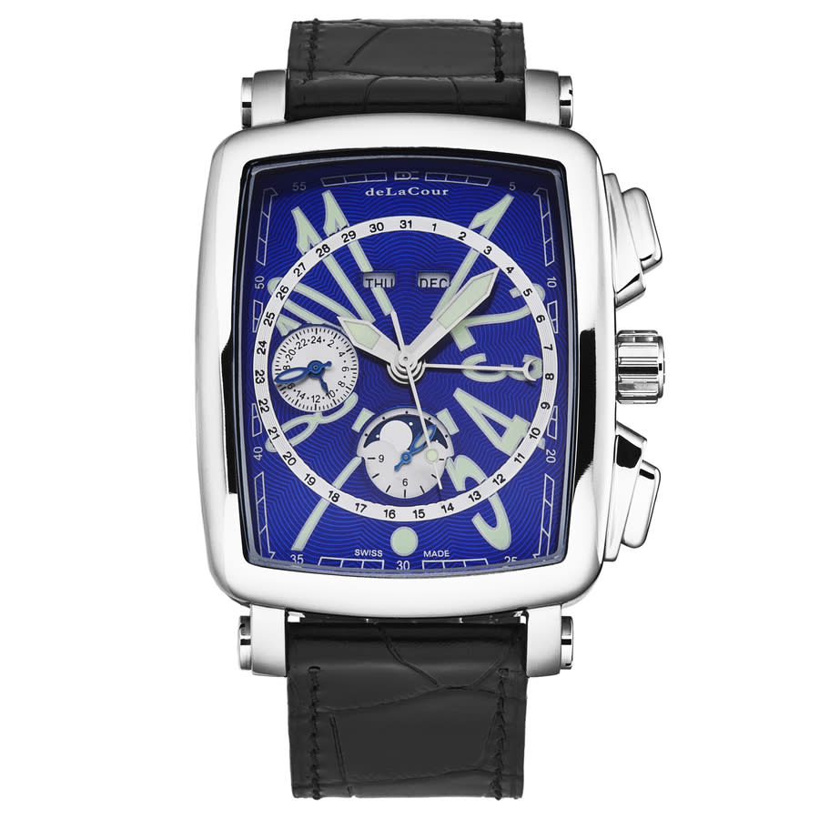 deLaCour Vialarga Chronograph GMT Automatic Moon Phase Day-Night Blue Dial Mens Watch WAST1026-BLU