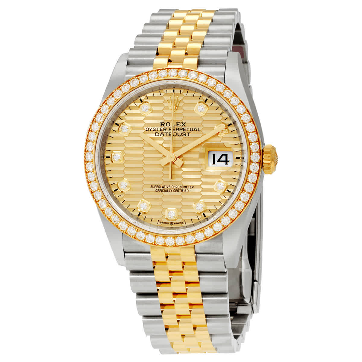 Rolex Datejust 36 Golden Fluted Motif Diamond Dial Automatic Jubilee Watch M126283rbr0031