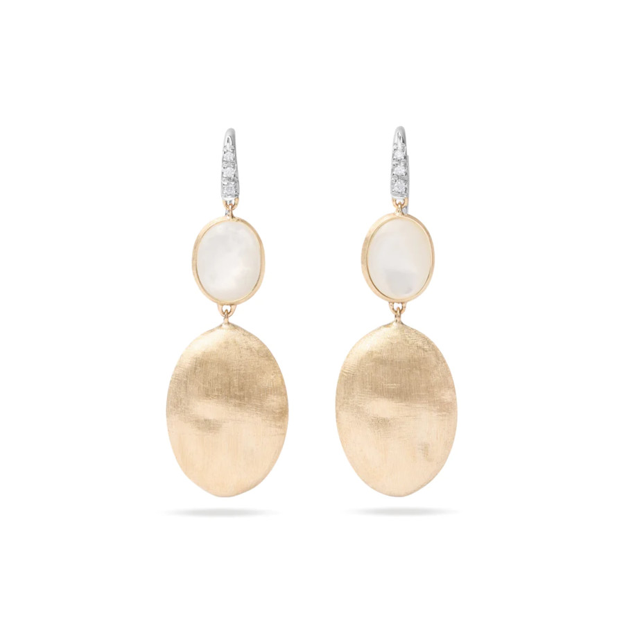 Marco Bicego Siviglia 18K Yellow Gold and Mother of Pearl Two Drop Hook Earrings with Diamond Accent OB1506-AB MPW YW Q6 2100$
