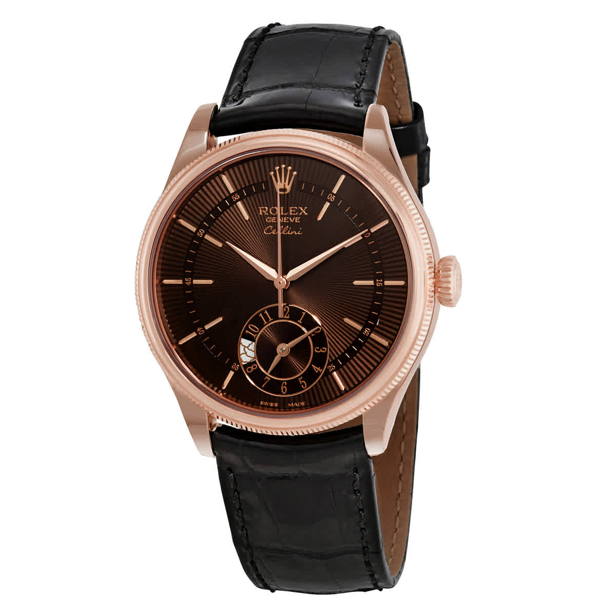 Rolex Cellini Dual Time Automatic Brown Dial Mens Leather Watch 50525BRSBKL