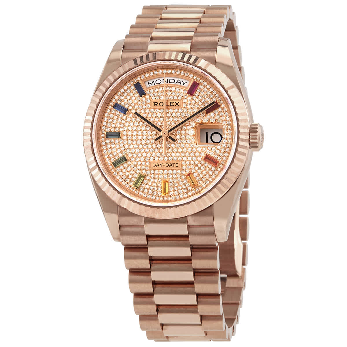 Rolex DayDate 36 Diamond Paved Dial 18kt Everose Gold President Watch 128235DSP