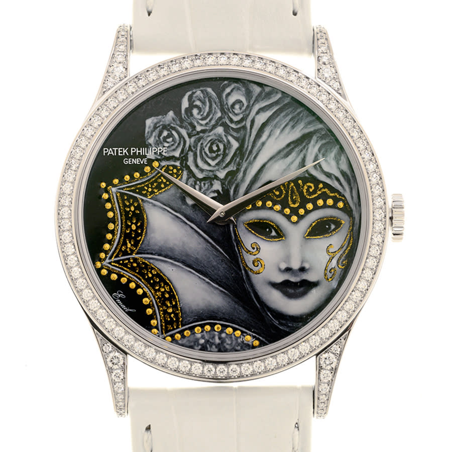 Patek Philippe Calatrava Rare Handcrafts Automatic Diamond Black Dial Ladies Watch 5077100G030