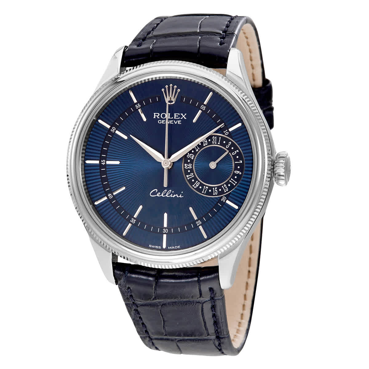 Rolex Cellini Blue Guilloche Dial Automatic Mens Leather Watch 50519BLSBLL