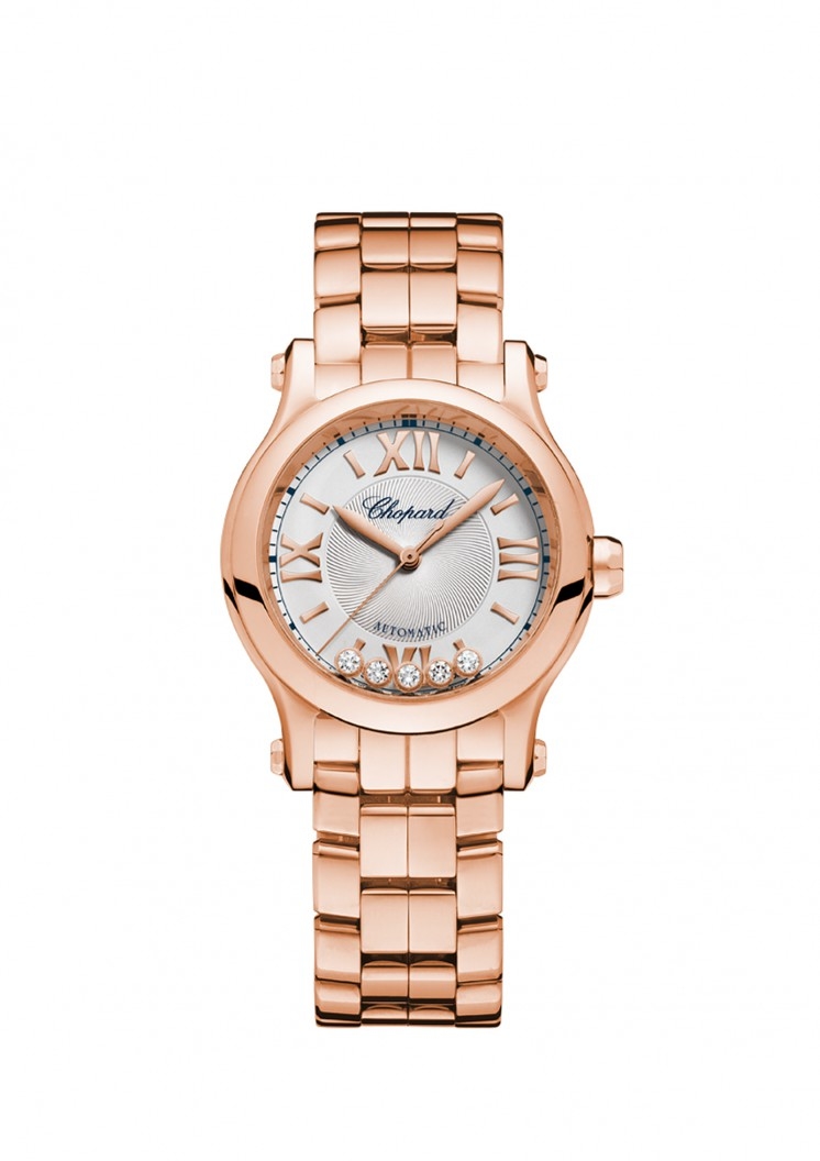 Chopard Happy Sport Silver Tone Dial 18 Carat Rose Gold Ladies Watch 2748935003