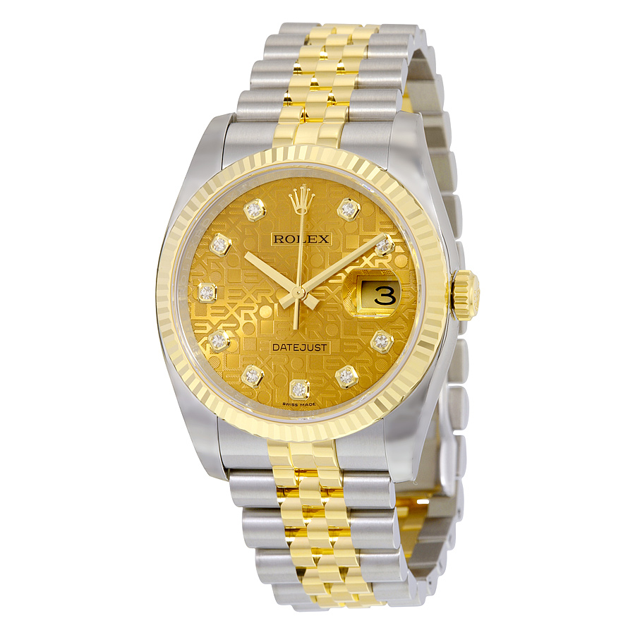 preowned rolex oyster perpetual diamond champagne dial mens watch 116233cjdj