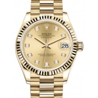 Rolex Datejust 31 Champagne Diamond Dial Ladies 18kt Yellow Gold Oyster Watch 278278CDO