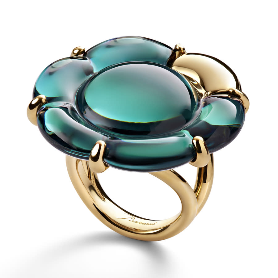 Baccarat 'B Flower' Ring Teal Green Crystal Size 5.5 2807623