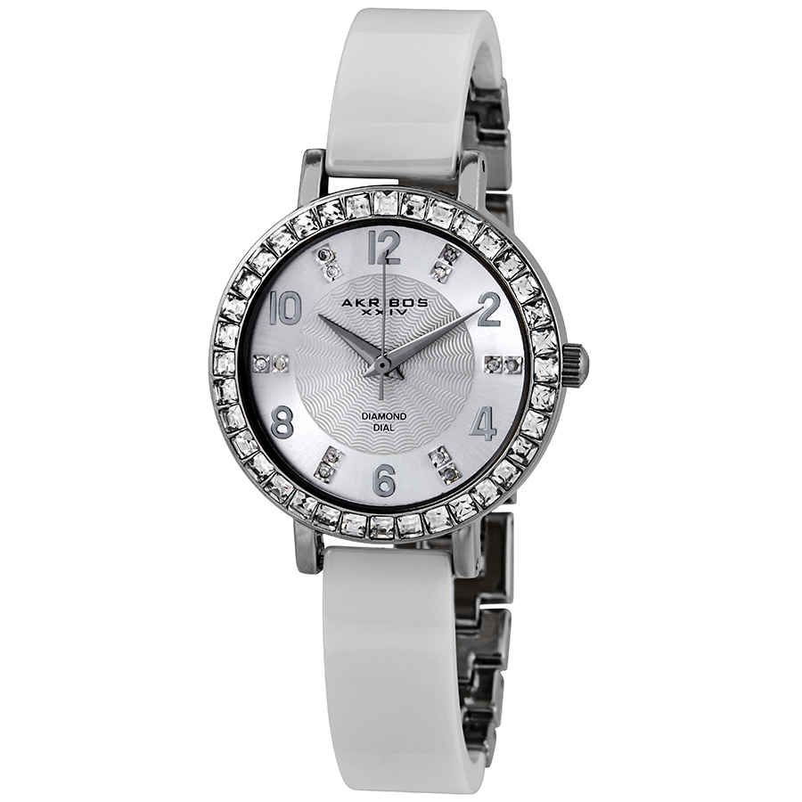 Akribos XXIV Silver Dial White Ceramic Ladies Watch AK758SSW