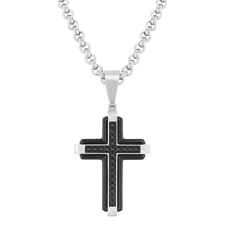 Robert Alton 16CTW Black Diamond Stainless Steel with Black Finish Cross Pendant 182$