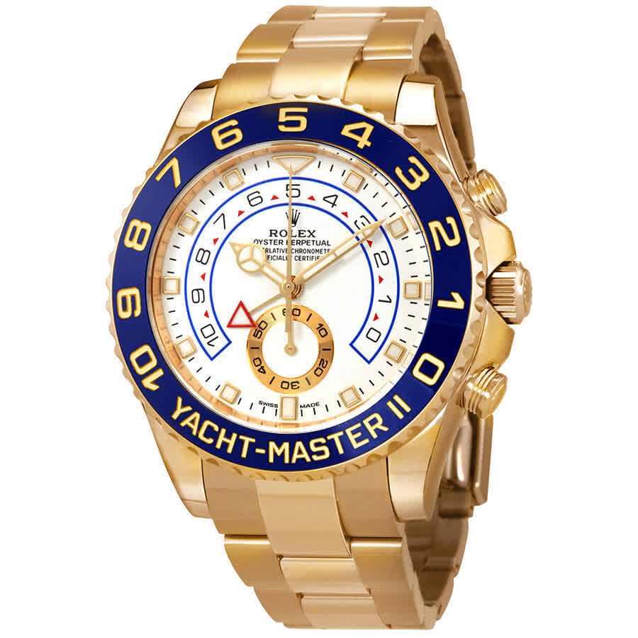 Rolex YachtMaster II Automatic White Dial Mens 18kt Yellow Gold Oyster Watch 1166880002