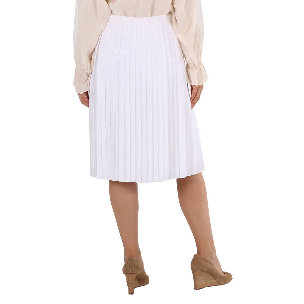 Burberry Pleated Skirt With Silk Lining In Optic White