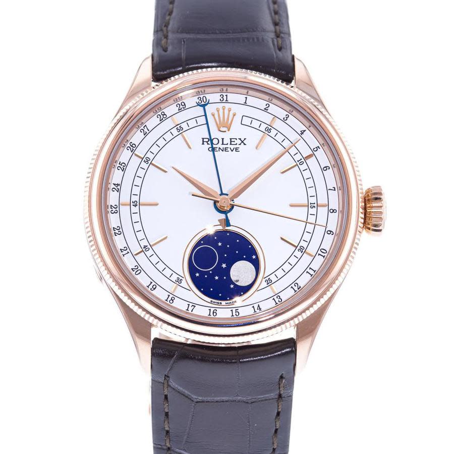 Rolex Cellini Automatic Mens Black Leather Watch 50535WSBKL