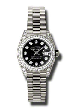 Rolex LadyDatejust 26 Black Dial 18K White Gold President Automatic Ladies Watch 179159BKDP