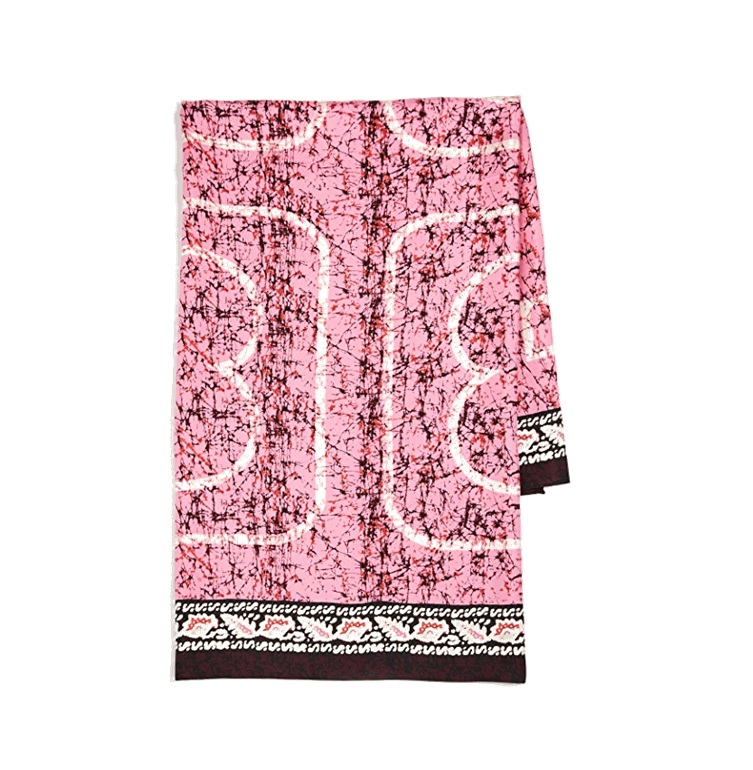 Tory Burch T Monogram Batik Silk Scarf In Pink Batik | ModeSens