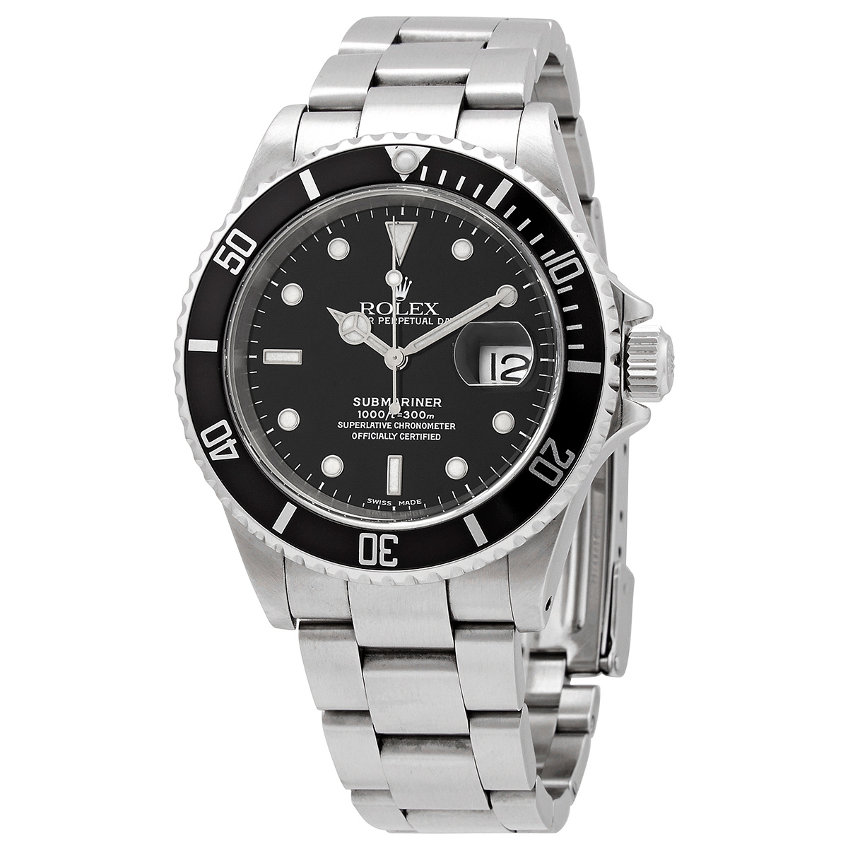Preowned Rolex Submariner Automatic Chronometer Black Dial Mens Watch 16610BKSO