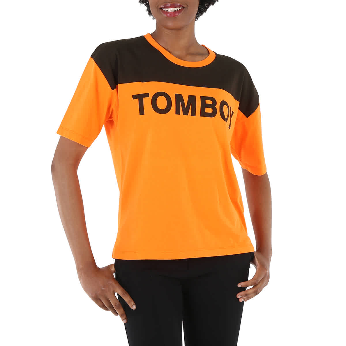 Filles A Papa Ladies Orange Black Jersey T Shirt With Tomboy