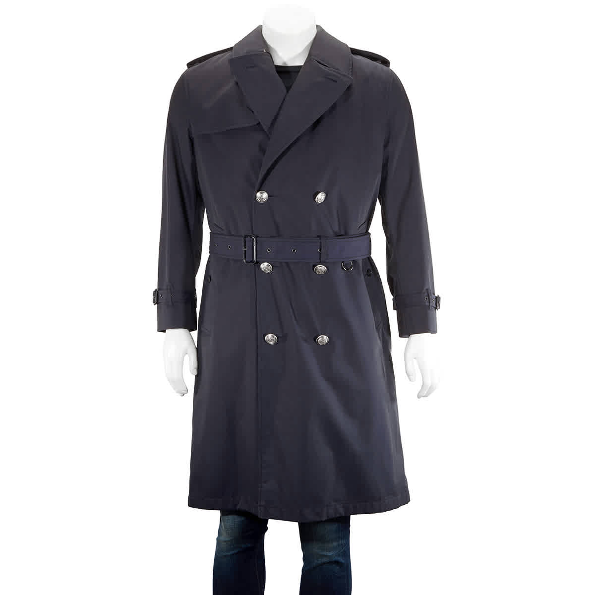 Burberry Cotton Gabardine Trench Coat With Warmer In Midnight, Brand ...