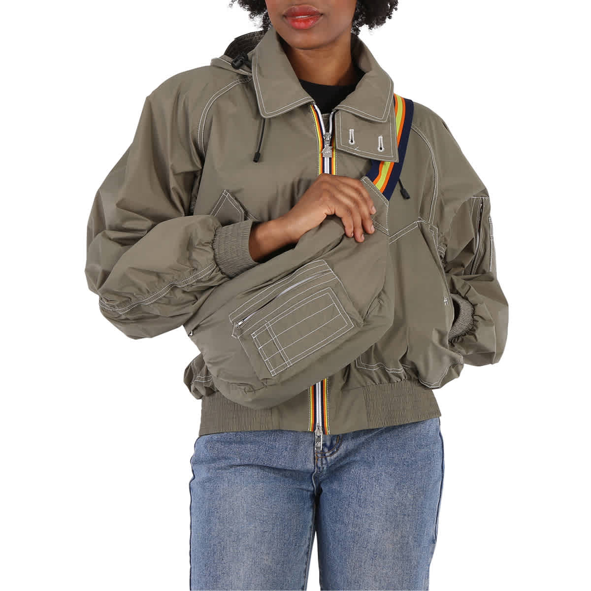 Pre-owned Kway Ladies Green Asa Nylon Bomber Jacket