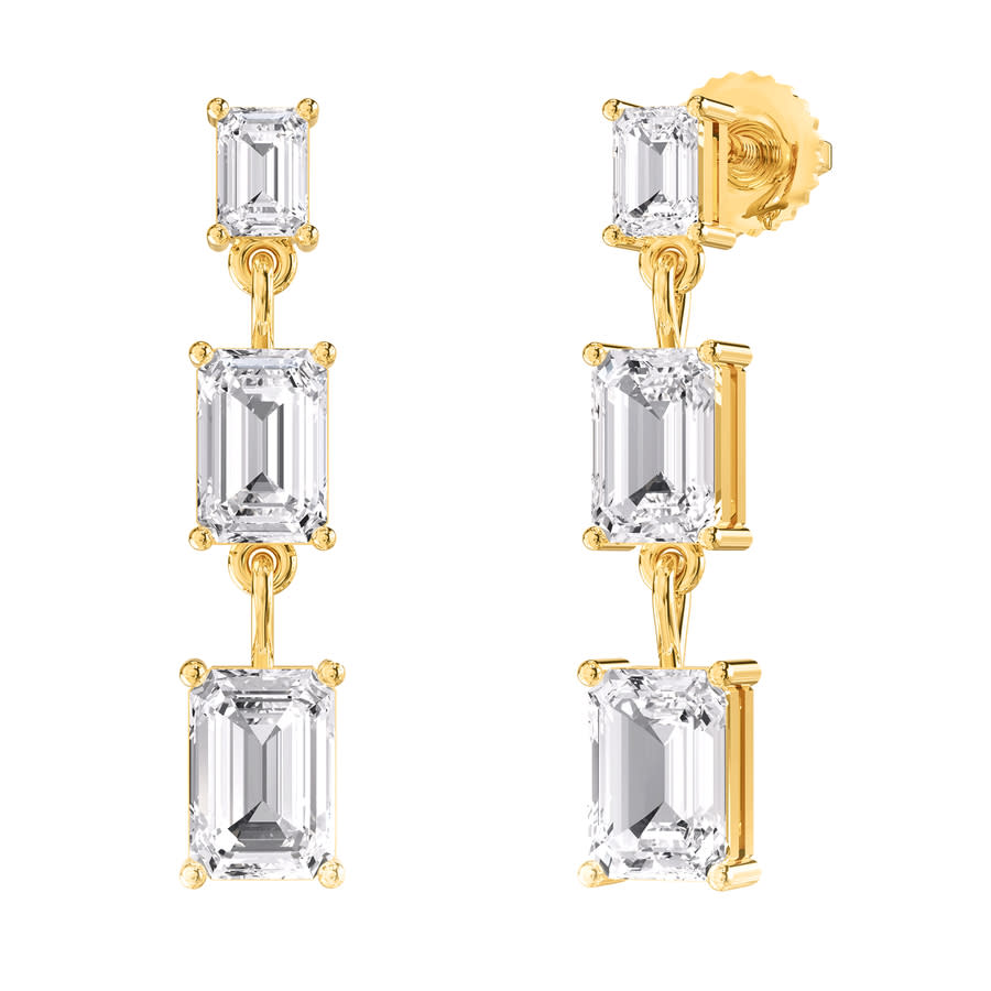 Diamond2Deal 18k Yellow Gold Vermeil 4 Ct Emerald Cut Lab Grown Diamond Drop Dangle Earrings VVS-VS E-F 885$