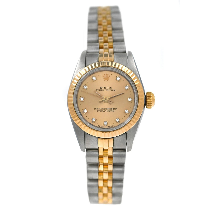 Preowned Rolex Oyster Perpetual Datejust Automatic Diamond Gold Dial Ladies Watch 67193 CDJ
