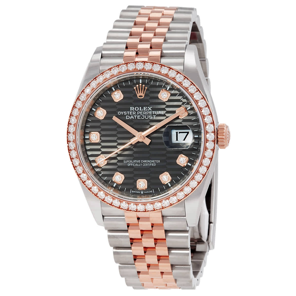 Rolex Datejust 36 Slate Fluted Motif Diamond Dial Automatic Mens Steel and 18kt Everose Gold Jubilee Watch M126281rbr0029