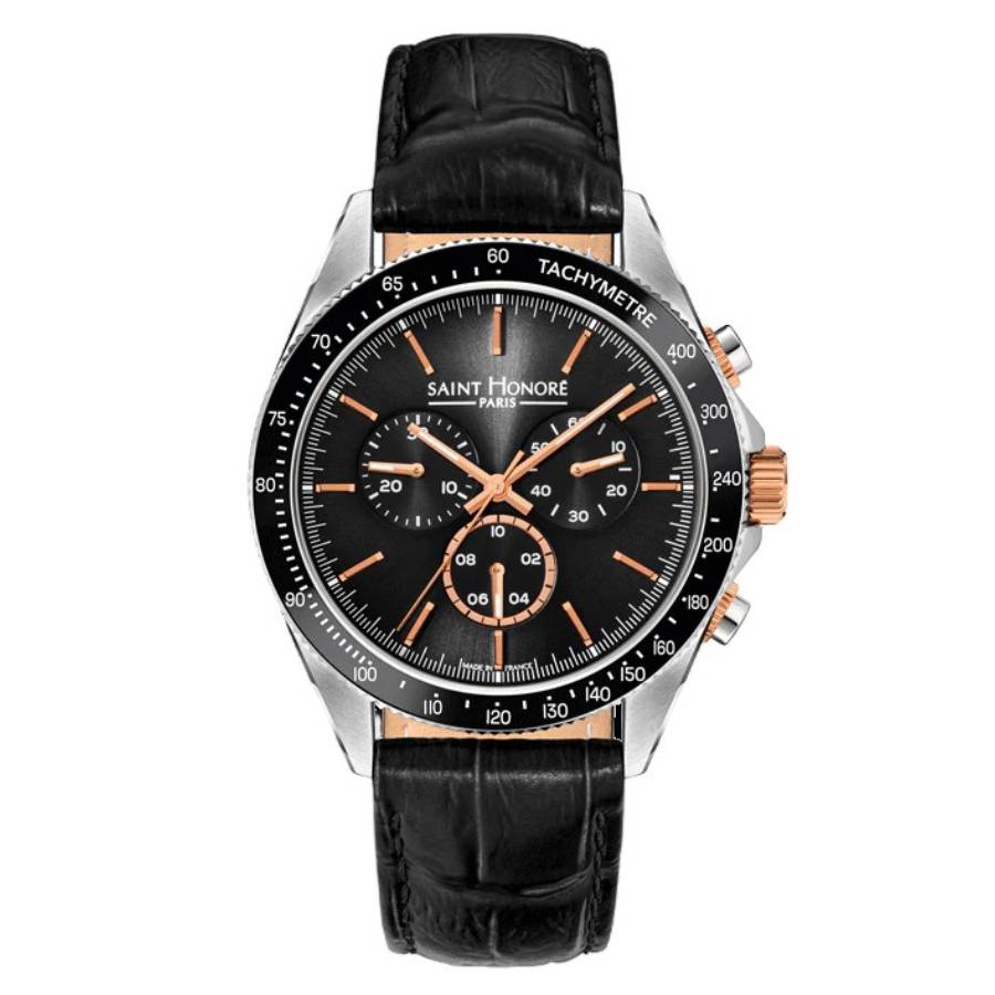 Saint Honore Paris Le Bourget Chronograph Quartz Black Dial Mens Watch LB896001 67NIR