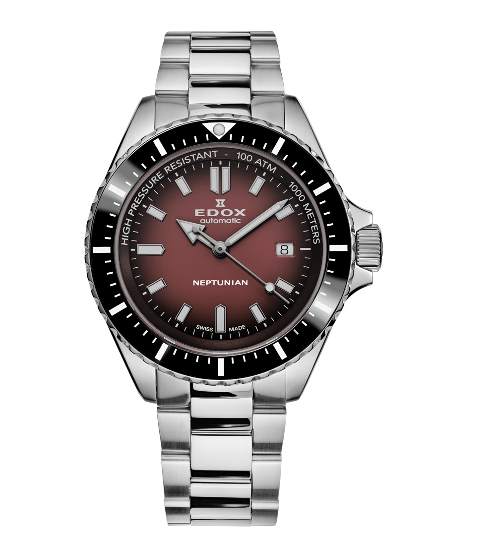 Edox Neptunian Automatic Red Dial Mens Watch 80120 3NM BRD