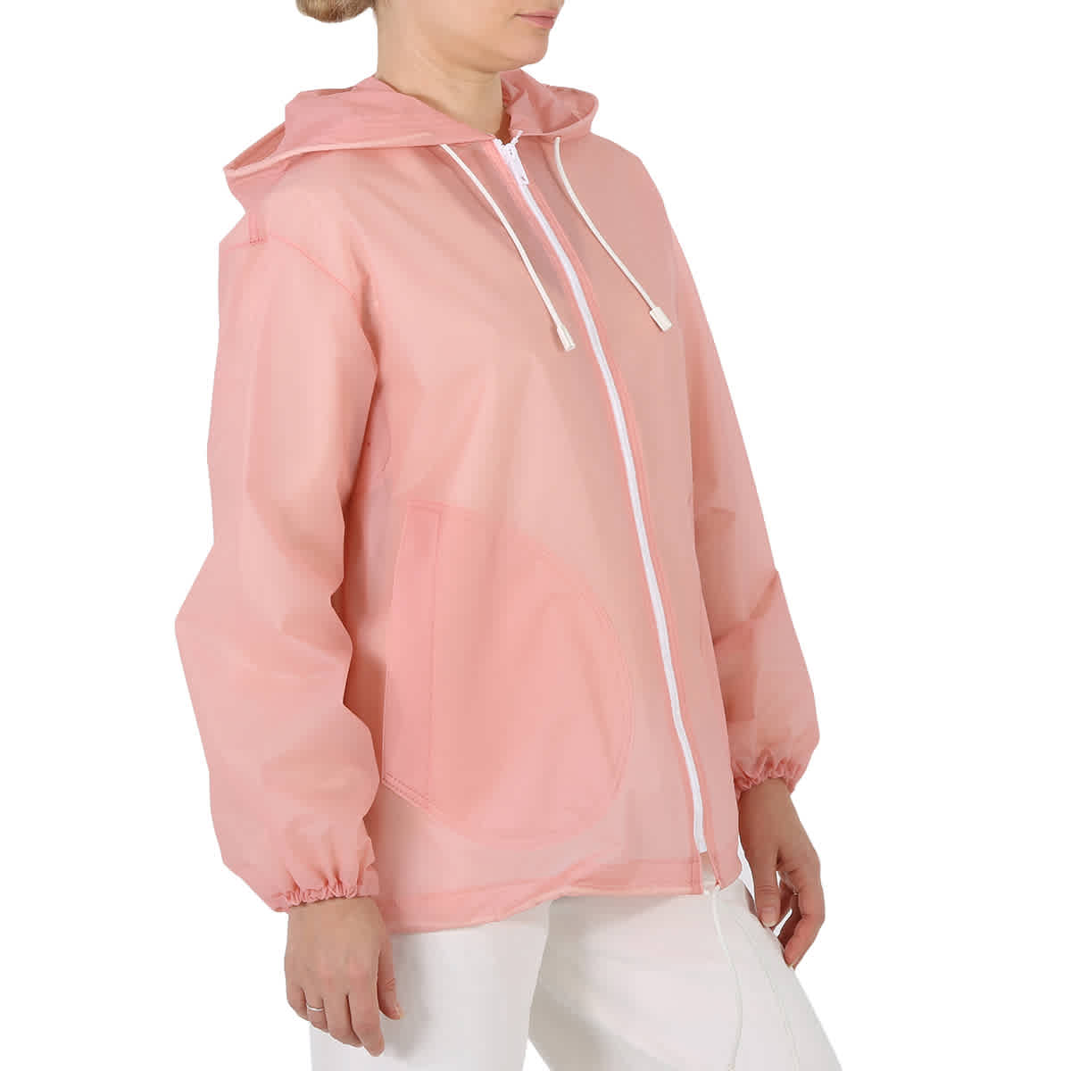 Burberry Ladies Transparent Hoodie In Rose Pink