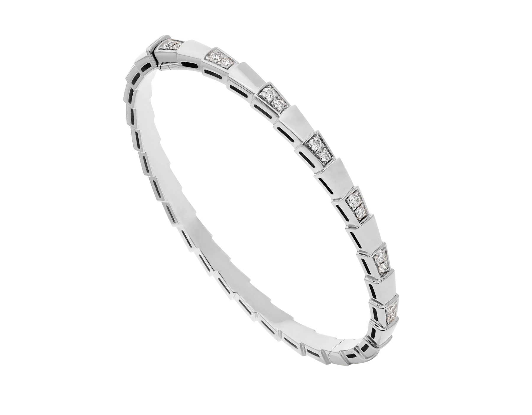 Bvlgari Serpenti Ladies 18 Kt White Gold Demi Pave Bracelet Size Medium ...