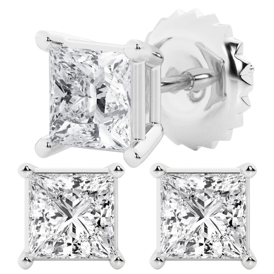 Brilliant Diamond 3 Carat Princess Cut Lab Grown Diamond Stud Earrings in 14K White Gold G-H Color VS Clarity Gift Box Included 1225$