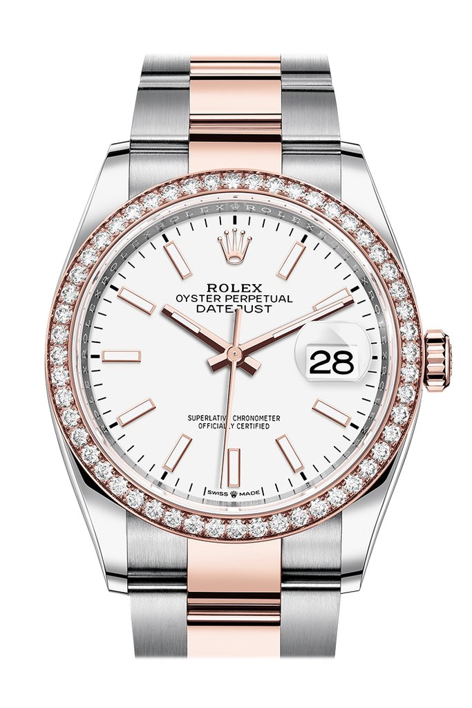 Rolex Datejust 36 White Dial Automatic Mens Steel and 18k Everose Gold Oyster Watch 126281WSO