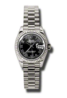 Rolex LadyDatejust 26 Black Dial 18K White Gold President Automatic Ladies Watch 179179BKRP
