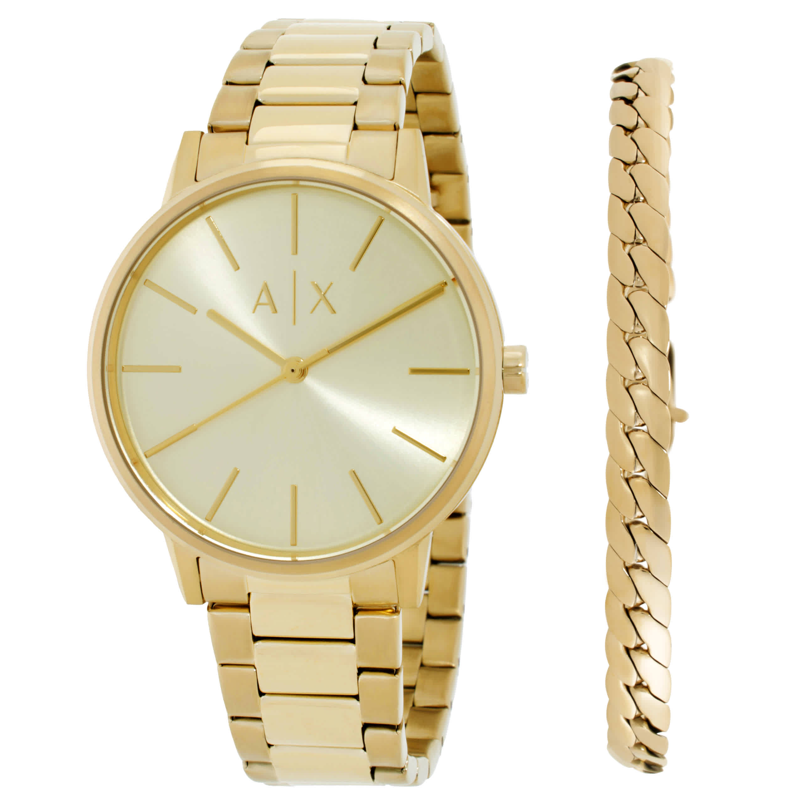Armani Exchange Quartz Gold Dial Mens Watch and Bracelet Set AX7144SET 114$