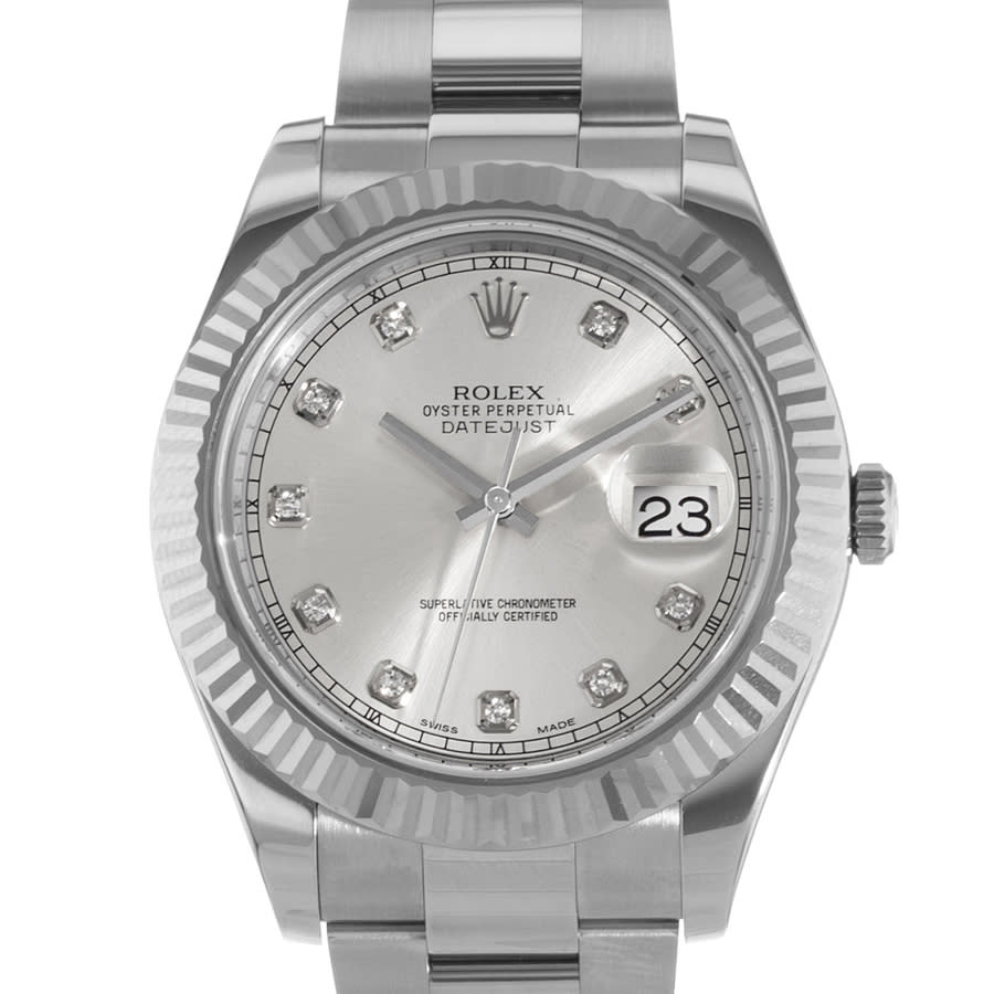 Preowned Rolex Datejust II Automatic Chronometer Diamond Silver Dial Mens Watch 116334 SDO