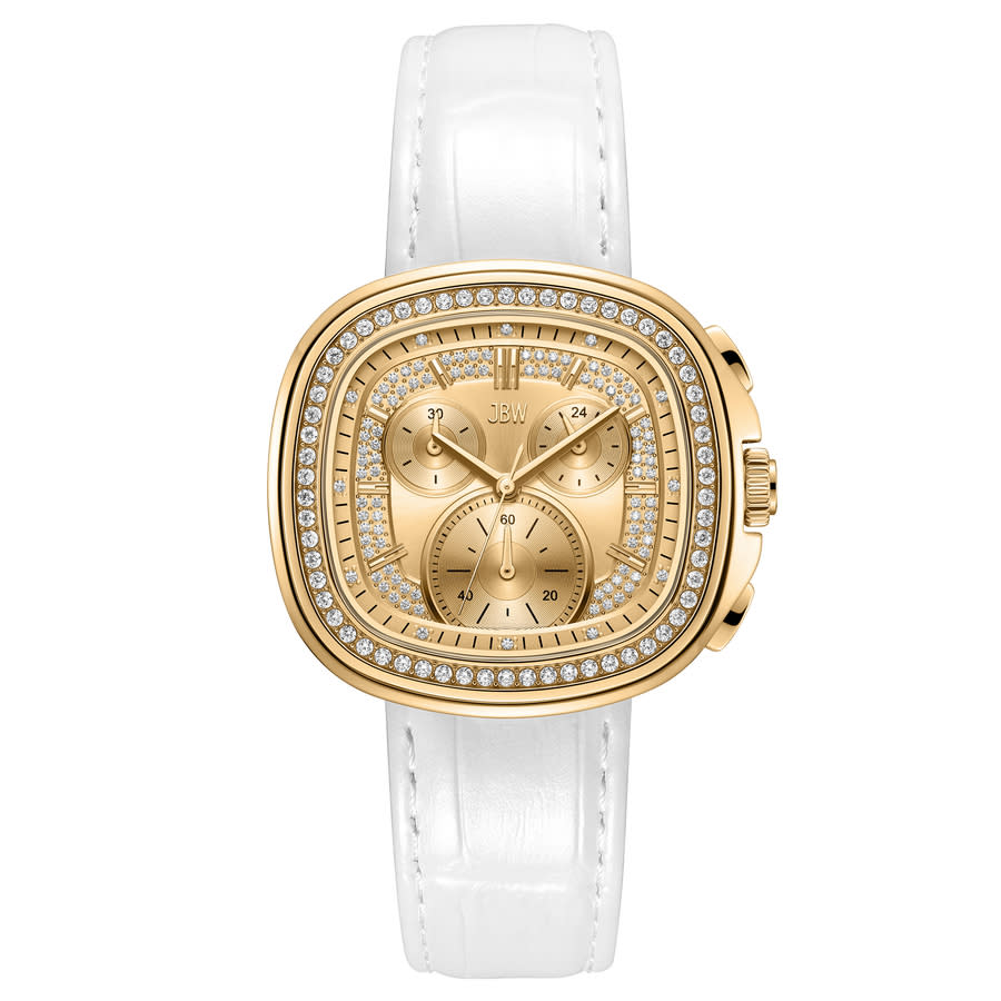 JBW Coast Leather Chronograph GMT Quartz Diamond Gold Dial Mens Watch J6415A $276