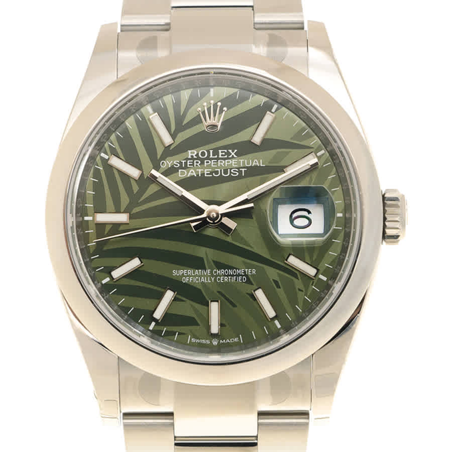 Rolex Datejust 36 Automatic Olive Green Palm Ladies Watch 126200GNSPLMO