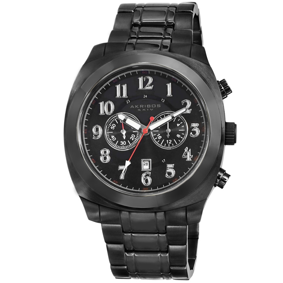 Akribos Black Dial Chronograph Black PVD Stainless Steel Mens Watch AK624BK