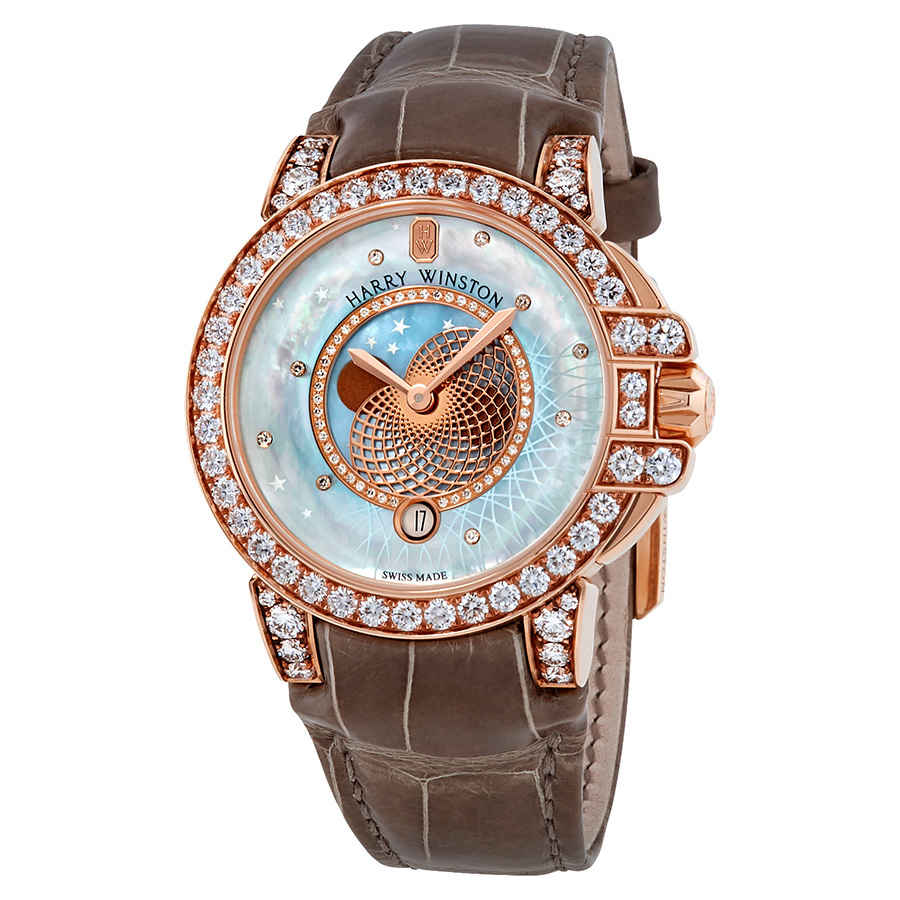 Harry Winston Ocean Moon Phase Blue Mother Of Pearl Dial Ladies Watch OCEQMP36RR029 44735$