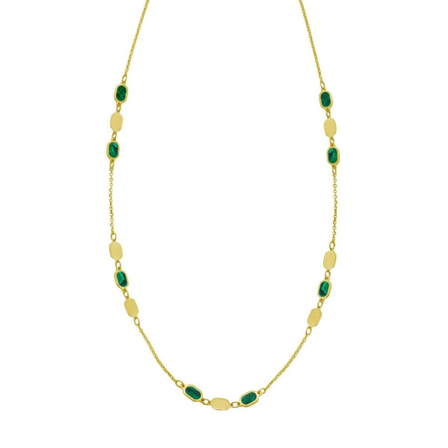 Tresorra 14K Yellow Gold Hexagon Malachite Inlay Links Necklace 1350$
