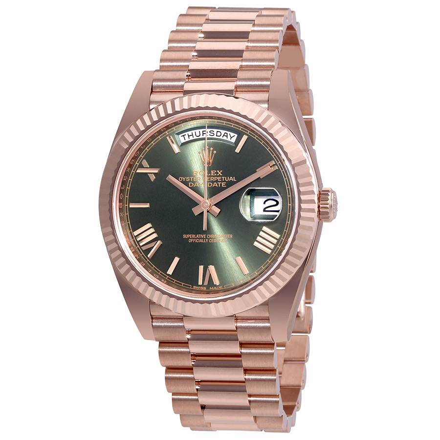 Preowned Rolex DayDate Olive Green Dial Mens Watch M2282350025