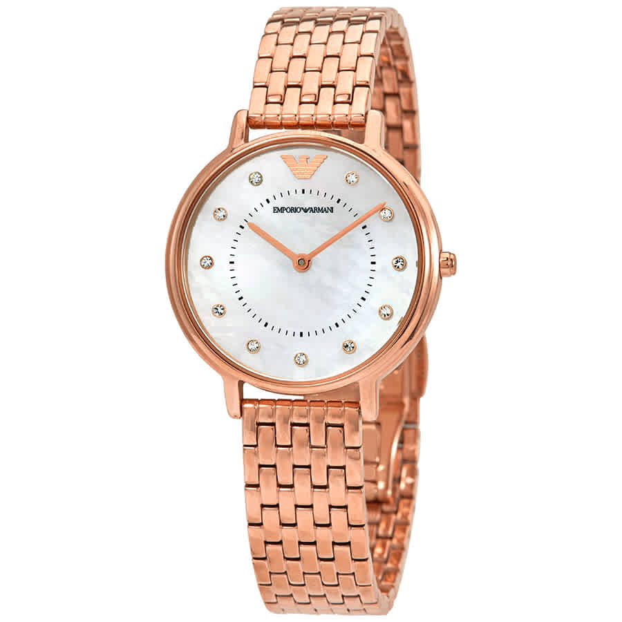 Emporio Armani Kappa Quartz Crystal White MOP Dial Ladies Watch AR11006 ...