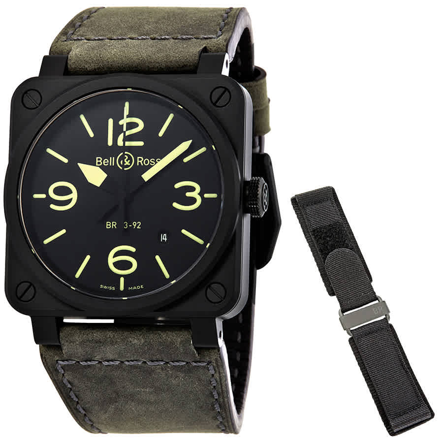 Bell & Ross Nightlum Black Dial Automatic Mens Leather Watch BR0392-BL3-CE/SCA
