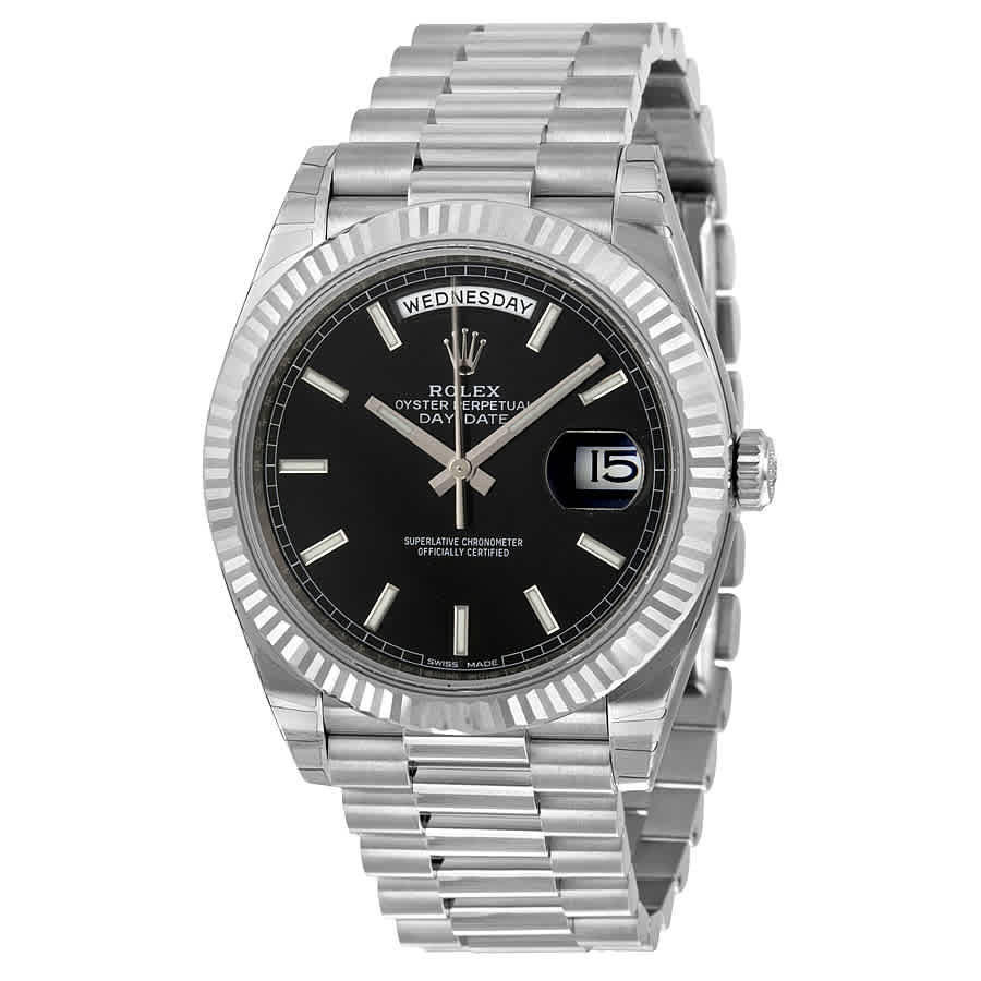 Rolex DayDate 40 Black Dial 18K White Gold President Automatic Mens Watch 228239BKSP